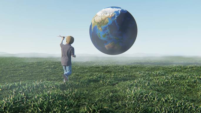 儿童孩子纸飞机环保地球