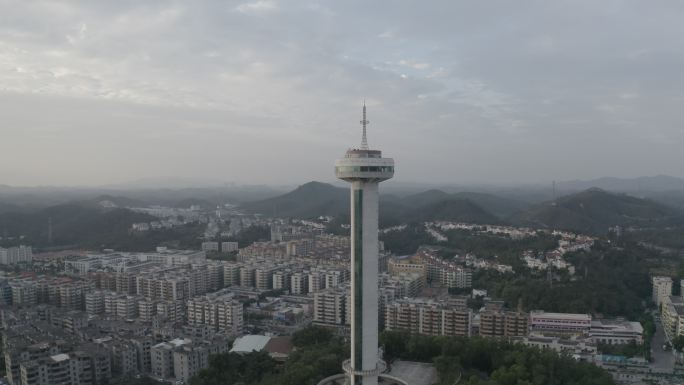 航拍江门台城通济电视塔灰度未调色原素材