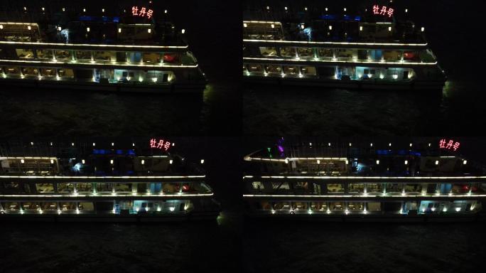 武汉长江游船夜景航拍