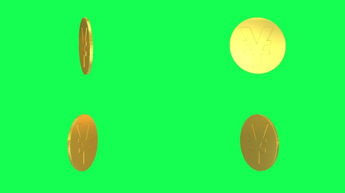 单日元符号硬币旋转循环动画。可循环的金币