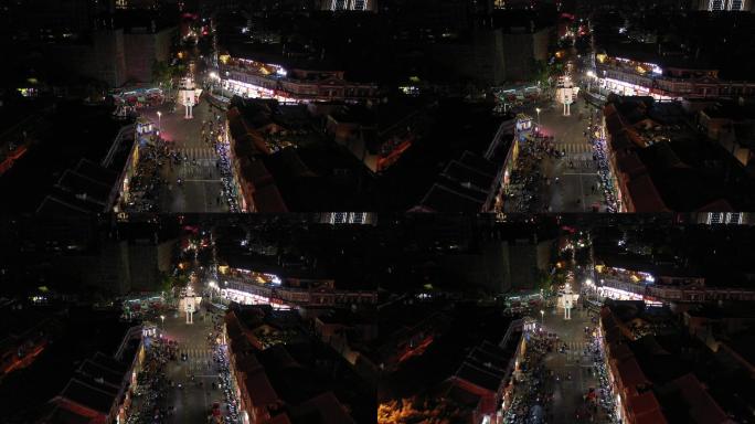 泉州夜景航拍泉州西街夜晚钟楼街道人流车流