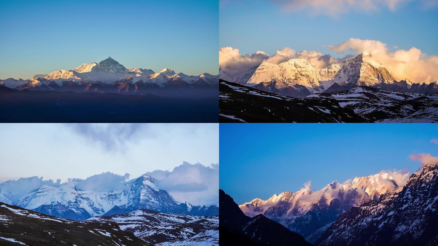 西藏珠穆朗玛峰雪山日照金山