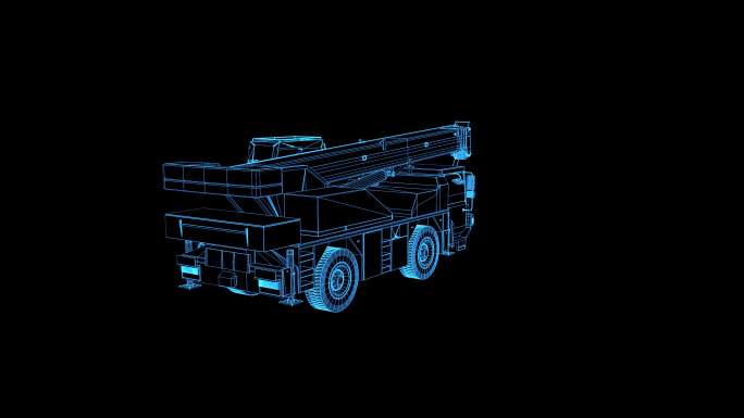 4K蓝色线框全息科技吊车旋转动画带通道