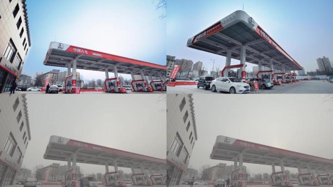 中石化加油员车流中国石化加油站延时空境