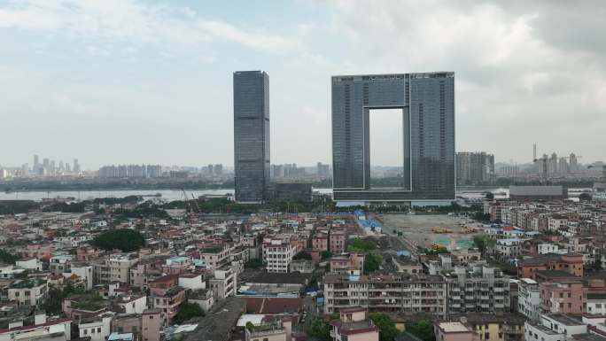 航拍改造广州沥滘村广州之窗全貌