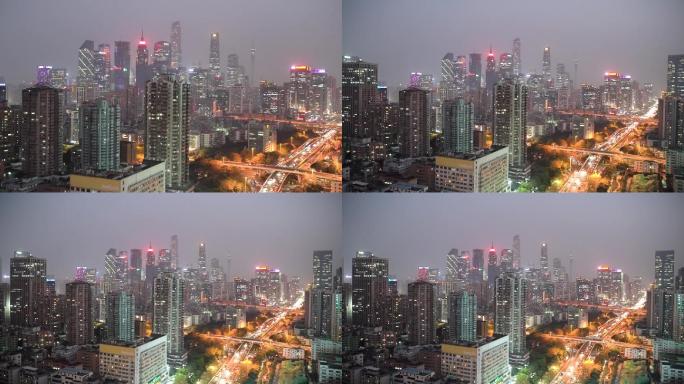 实拍夜晚的广州珠江新城风光