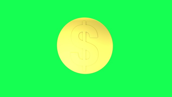 单美元符号硬币旋转循环动画。可循环的金币