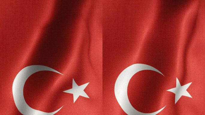 土耳其垂直国旗或土耳其国旗动画库存视频-土耳其国旗在环形中挥舞，纹理3d渲染背景-高度详细的织物图案