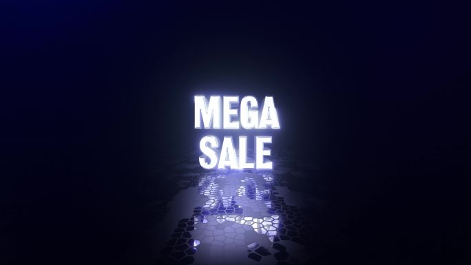 “Mega Sale”文字酷文本动画，灯光闪亮，“Mega Sale”简介动画，4K，美丽、干净、现