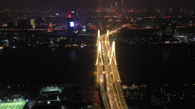 广州洛溪大桥夜景航拍
