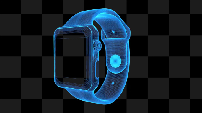4K蓝色全息科技线框智能手环动画带通道