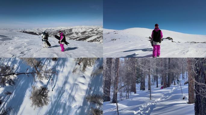 滑雪单板滑雪高山滑雪速降滑雪航拍