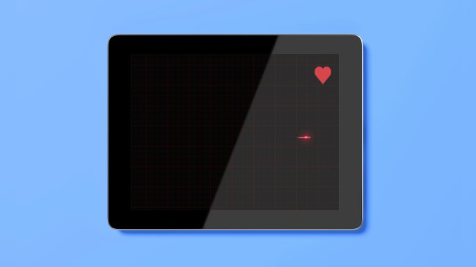 蓝色背景上带有EKG图的数字平板电脑屏幕