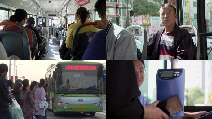 公交司机开车行进公交车内乘客市民出行