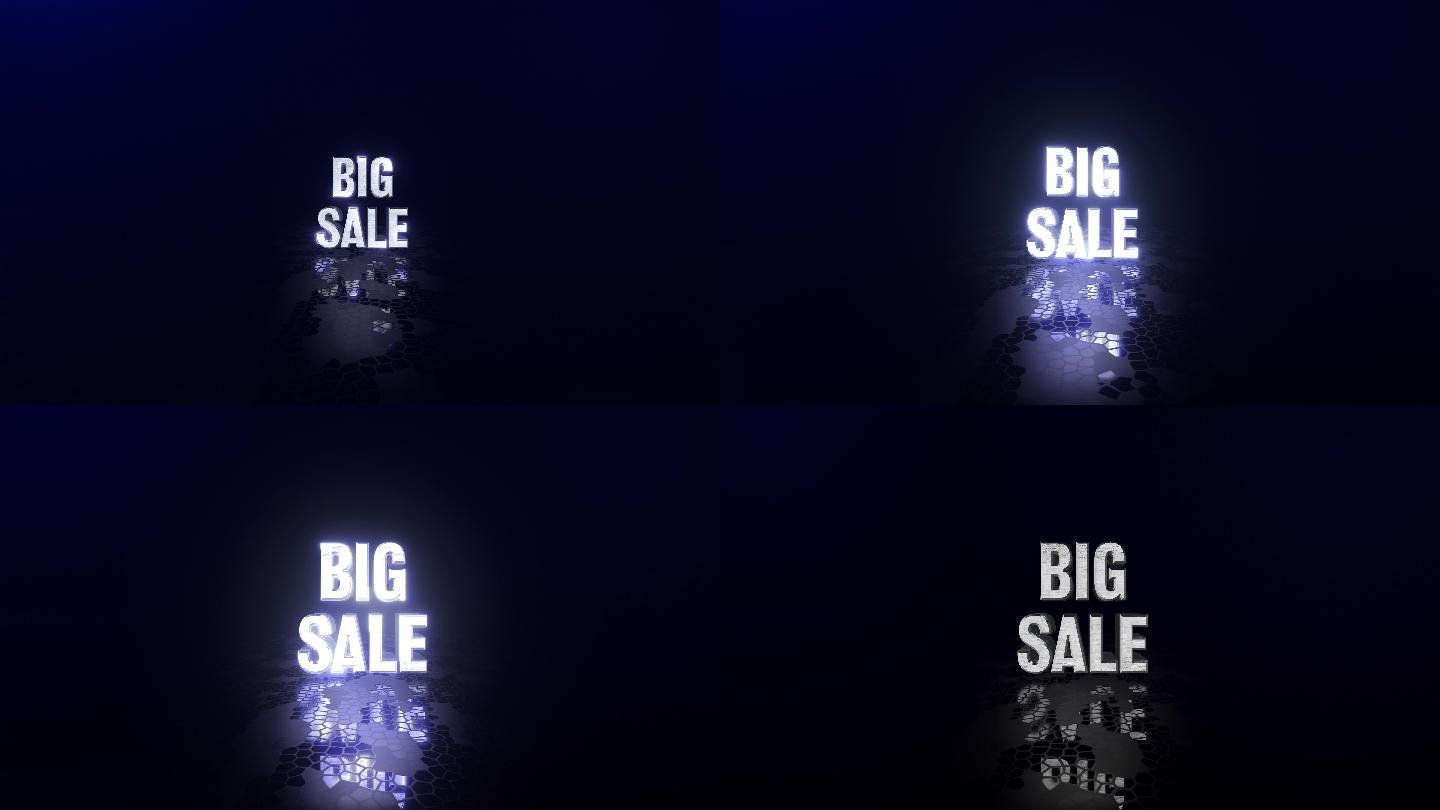 “Big Sale”字样炫酷文字动画，灯光闪亮，“Big Sale”简介动画，4K，美丽、干净、现代