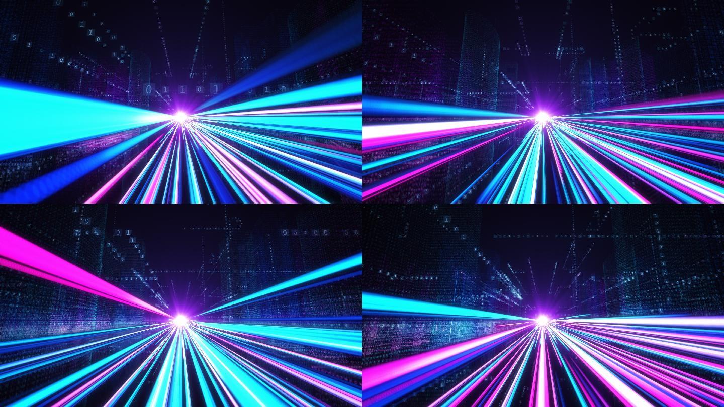 城市数据条纹灯场景高科技科技色彩光束