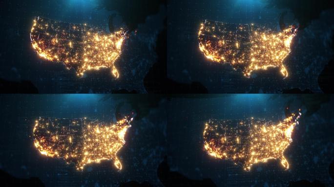 美国地图上的城市灯光