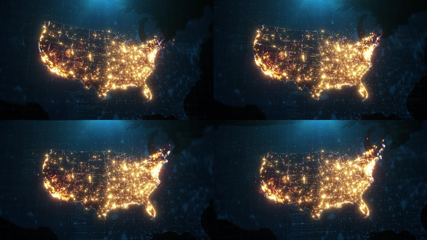 美国地图上的城市灯光