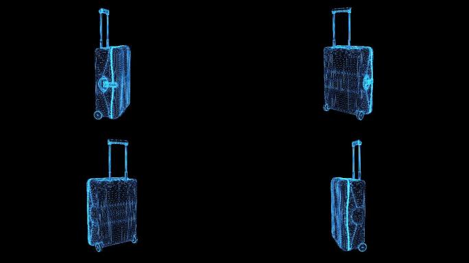 4K蓝色全息科技行李箱循环动画旋转带通道