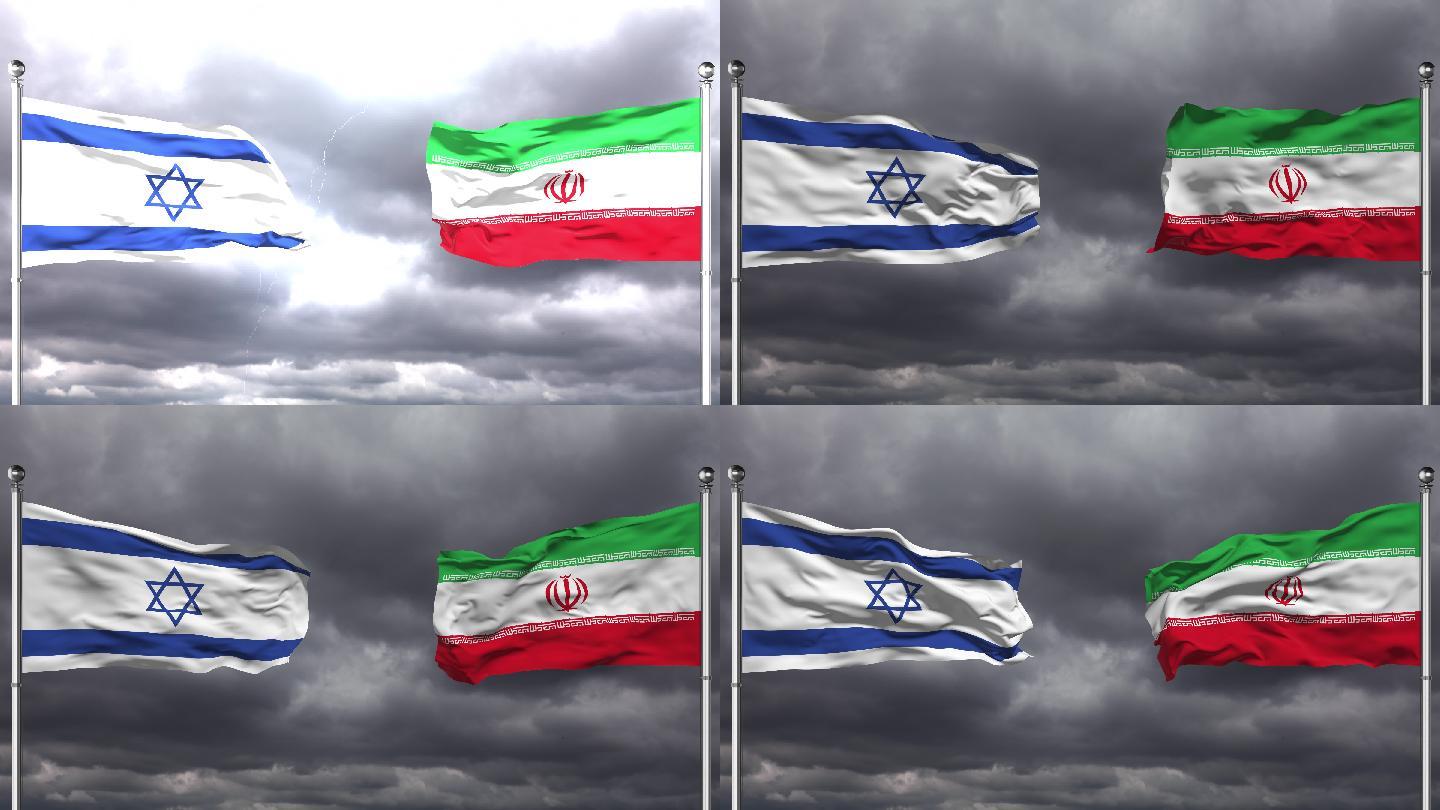 以色列和伊朗国旗特效视频