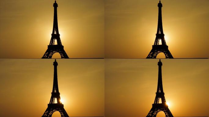 铁塔光影 巴黎铁塔剪影日落
