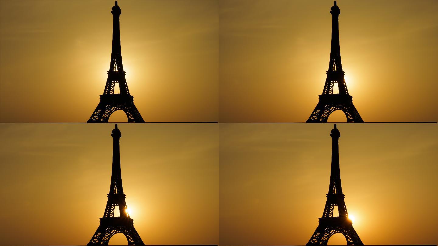 铁塔光影 巴黎铁塔剪影日落