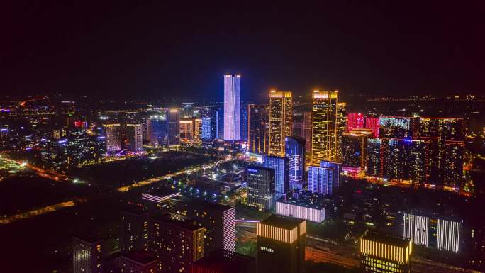 航拍杭州余杭未来科技城夜景延时