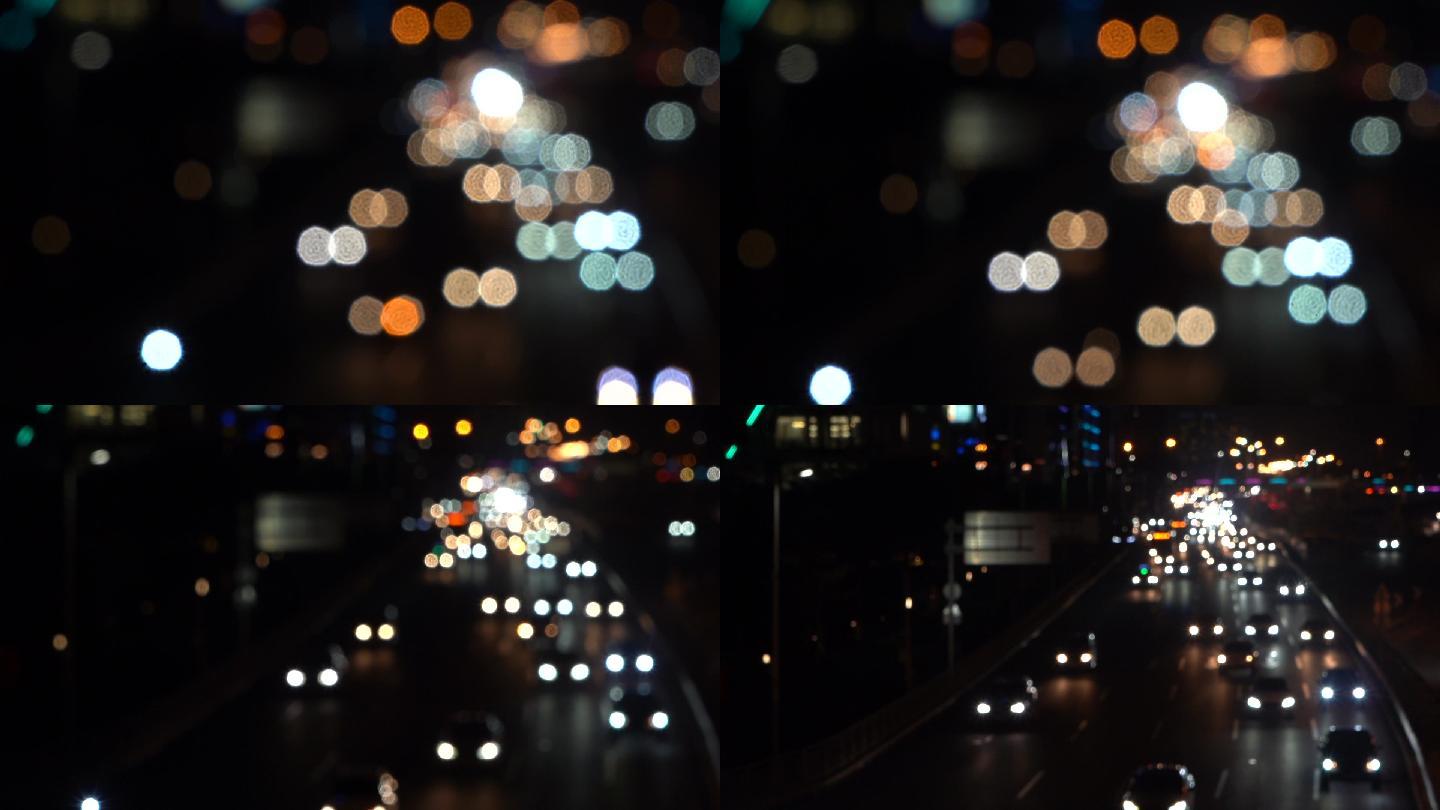 都市夜景车流斑点车灯素材