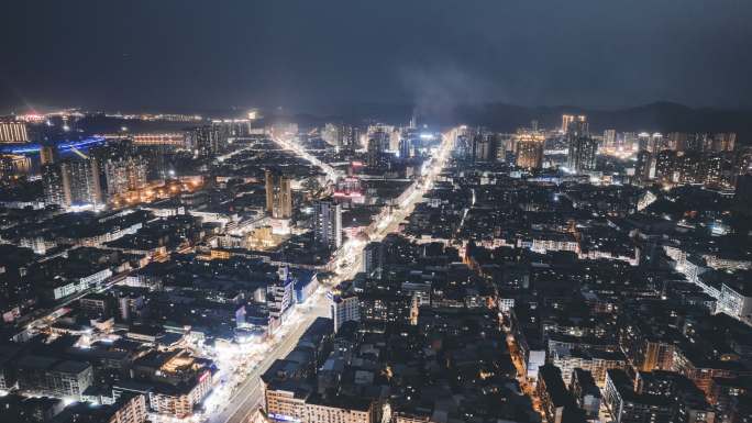 城市夜景射洪市夜景航拍4k移动延时