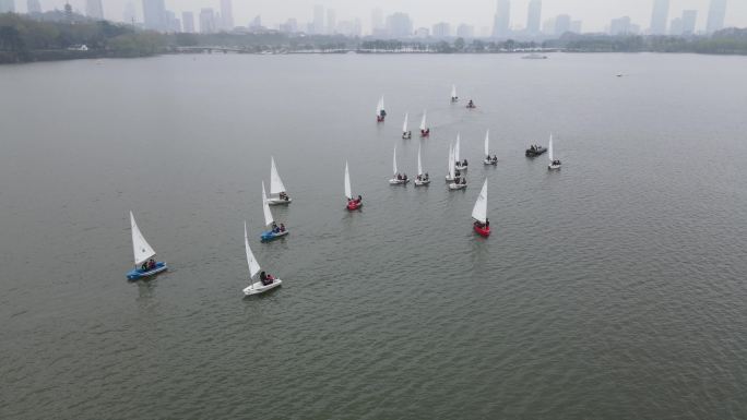 南京玄武湖帆船航拍