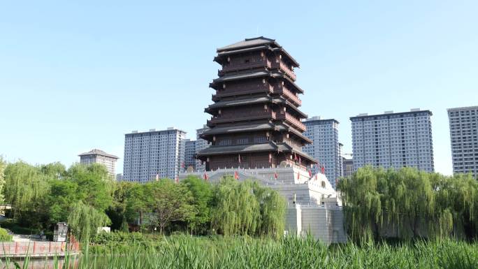 西安汉城湖塔楼空镜