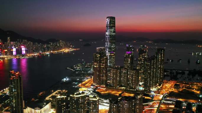 香港大气夜景航拍