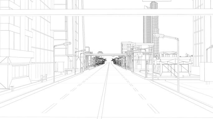 4K黑白线条穿梭城市