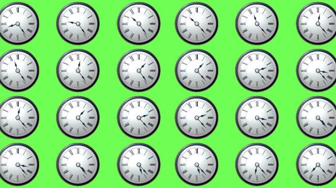 可循环12小时延时时钟：绿色屏幕上的6点到11点