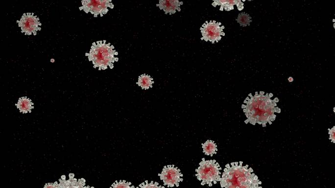 4K循环抽象冠状病毒，细菌模型动画，黑色背景