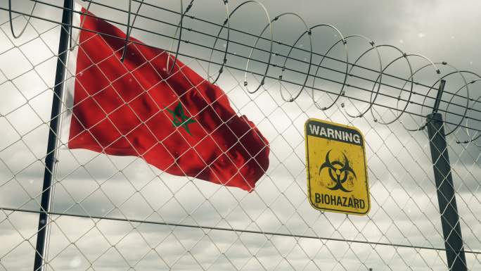 带有生物危害警告标志的摩洛哥国旗。循环的。