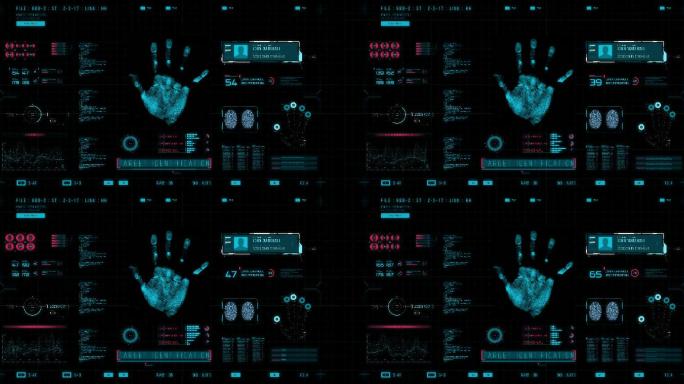 未来的数字HUD界面将扫描人的手掌，在警方、FBI、CIA和五角大楼的数据库中搜索指纹。
