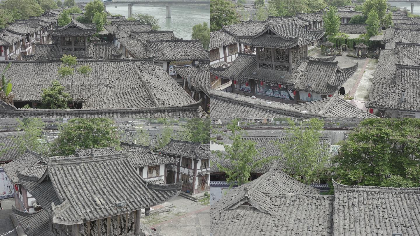4K-log-航拍四川阆中古城古戏台