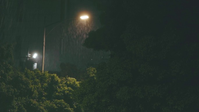 夜晚下雨 下雨的马路 下雨的路灯 雨天