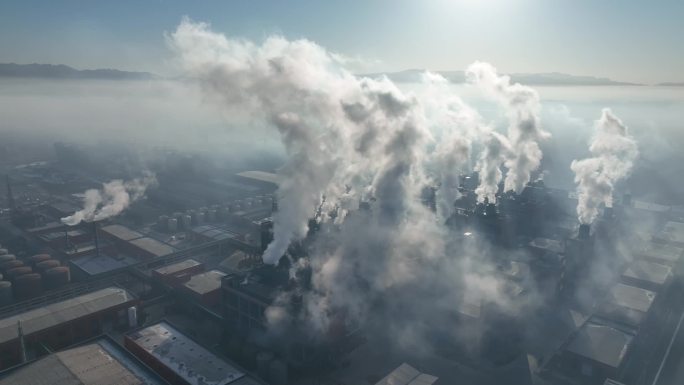 大气污染空气治理环境企业工厂烟囱航拍实拍