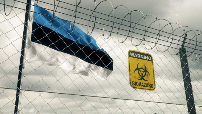 爱沙尼亚国旗上有生物危害标志，警告隔离。循环的。