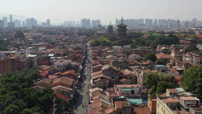 泉州西街航拍东西塔开元寺闽南建筑旅游景点