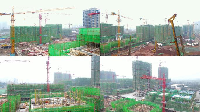 城市建设建筑工地施工塔吊航拍