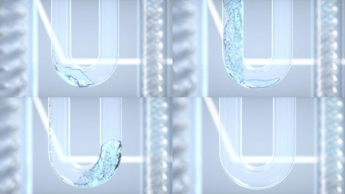 医学生物化学试剂流过U型管子动态唯美视频