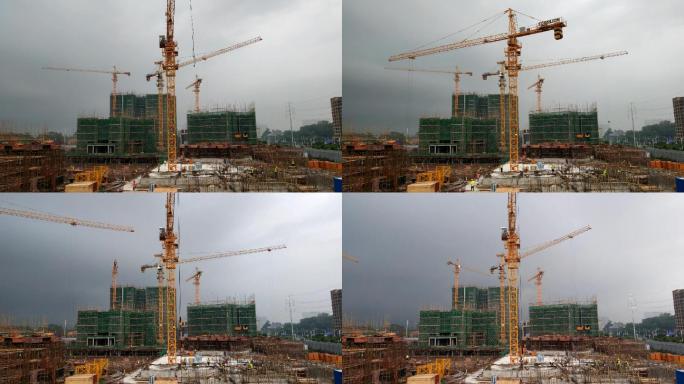建筑工地建房地产大楼高架塔吊机械延时拍摄