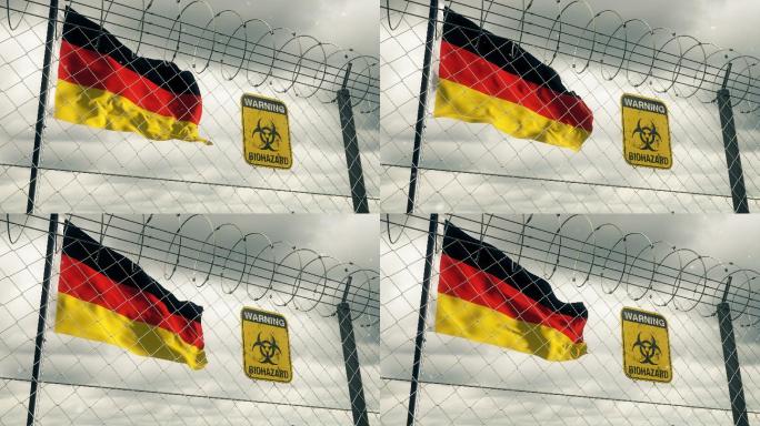 带有生物危害警告标志的德国国旗。循环的。