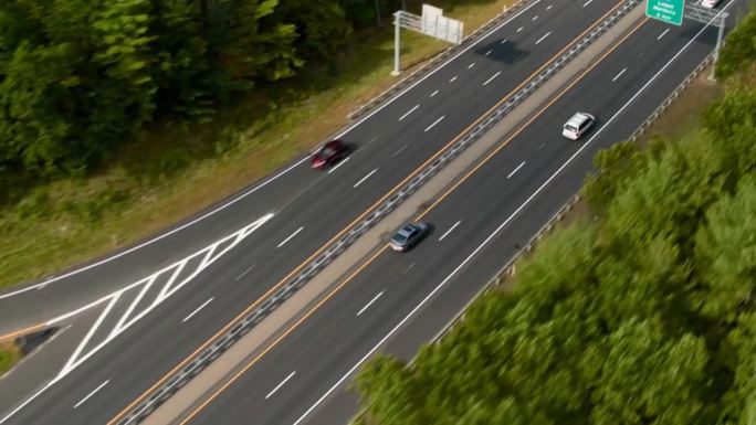 高速公路上车辆行驶车流航拍视频