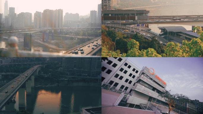山城重庆城市俯瞰大桥轻轨车流穿梭超清素材