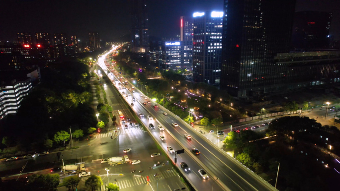 杭州滨江区江南大道夜景航拍