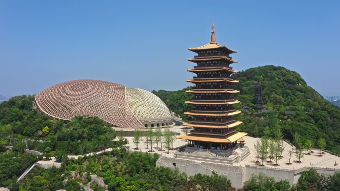 南京牛首山风景区佛顶宫佛顶寺蓝天4k航拍